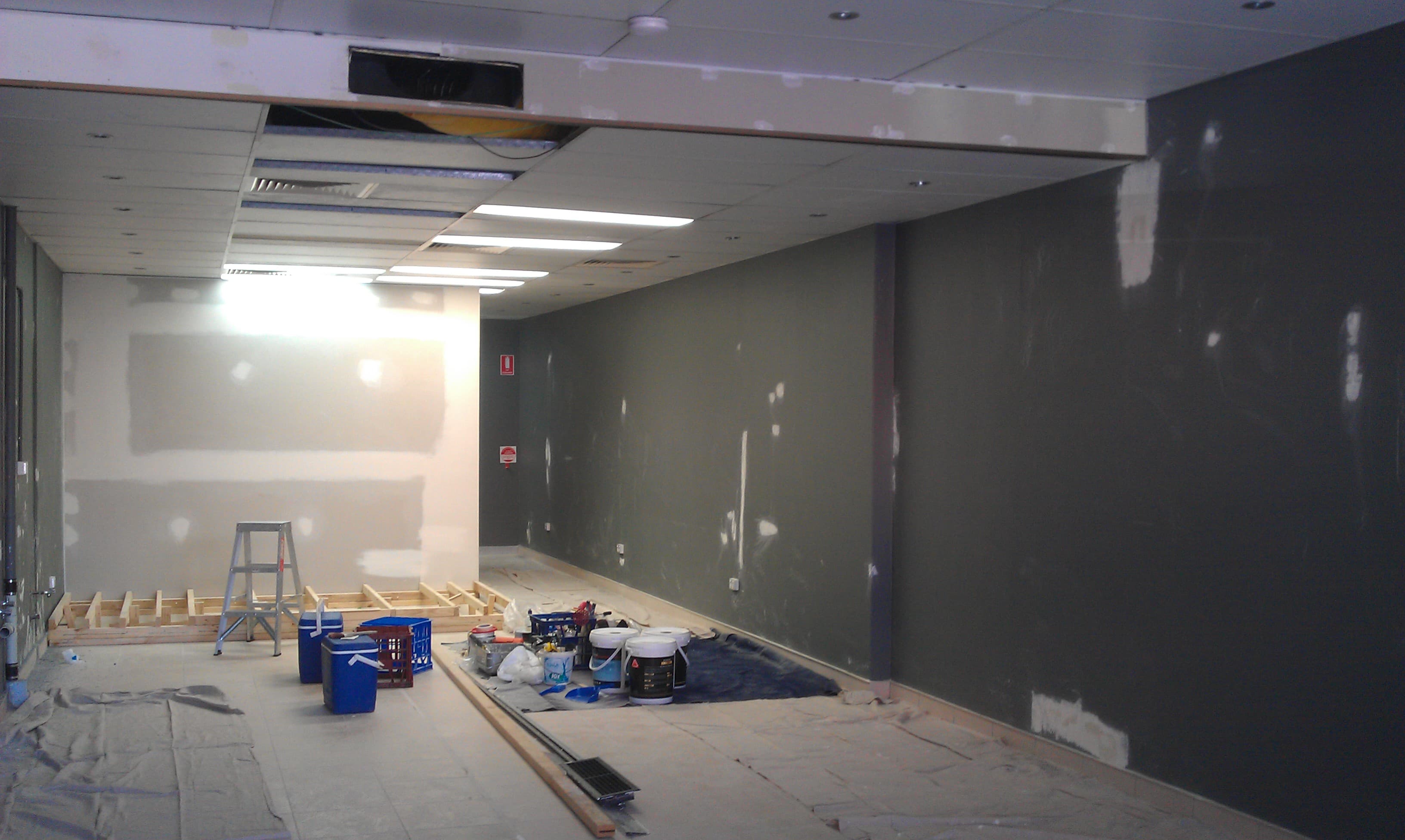 Commercial salon interior during preparation before repainting