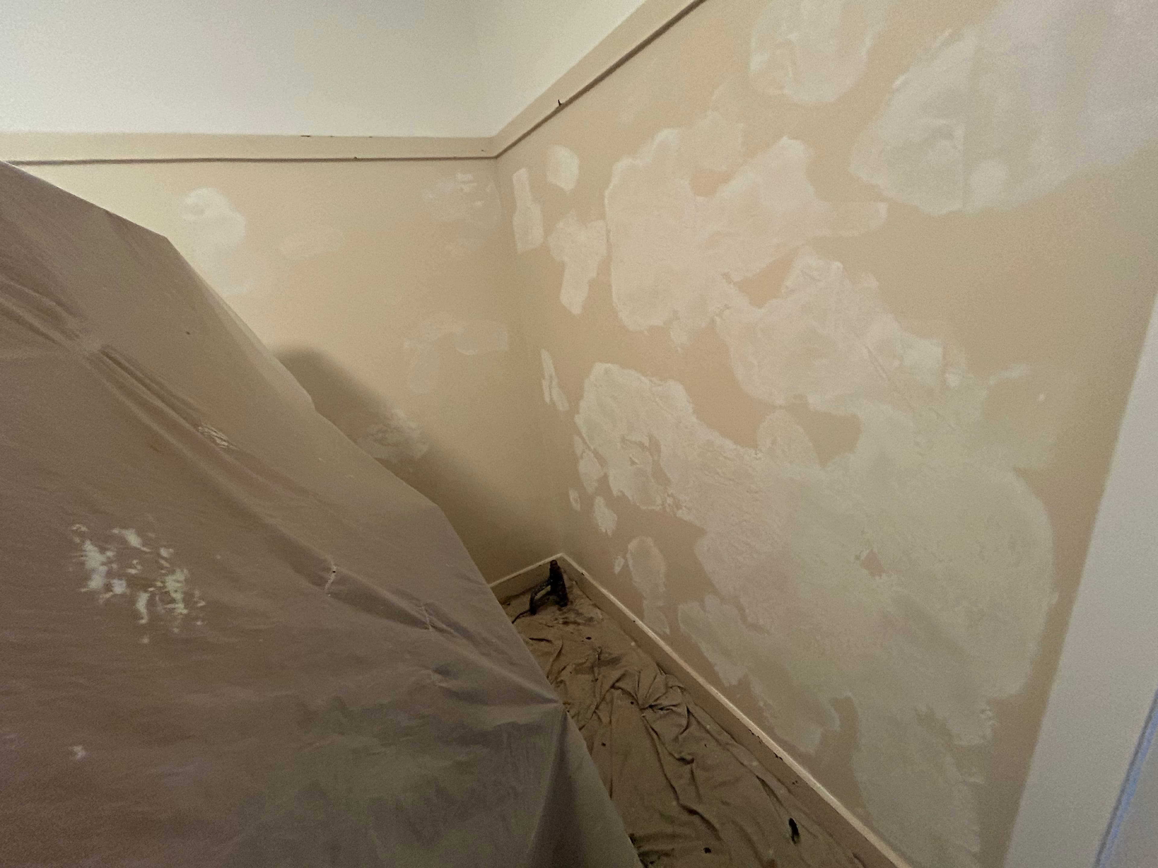 Willoughby interior wall during patching and surface preparation