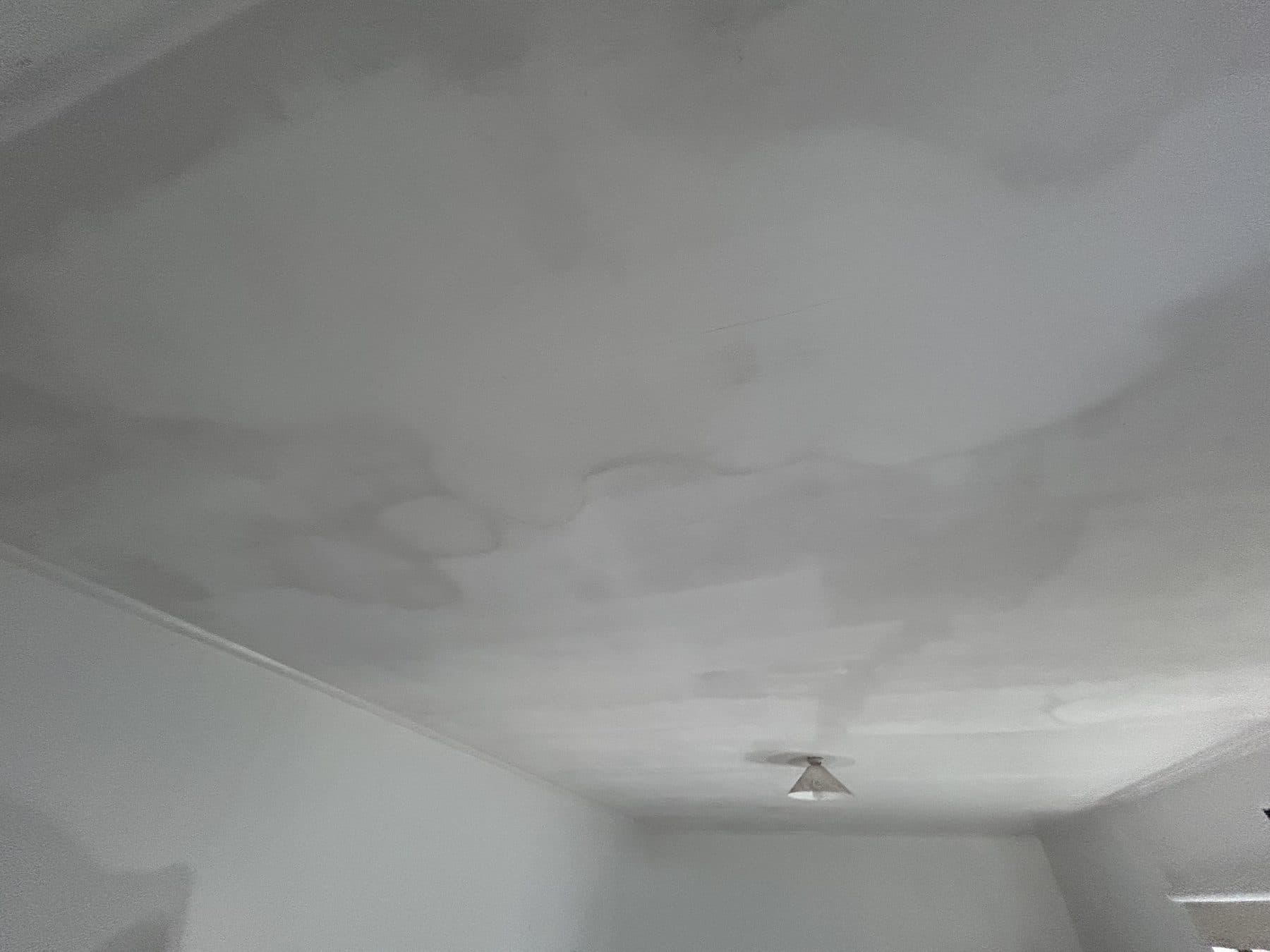 Willoughby ceiling with damaged and uneven coating before restoration
