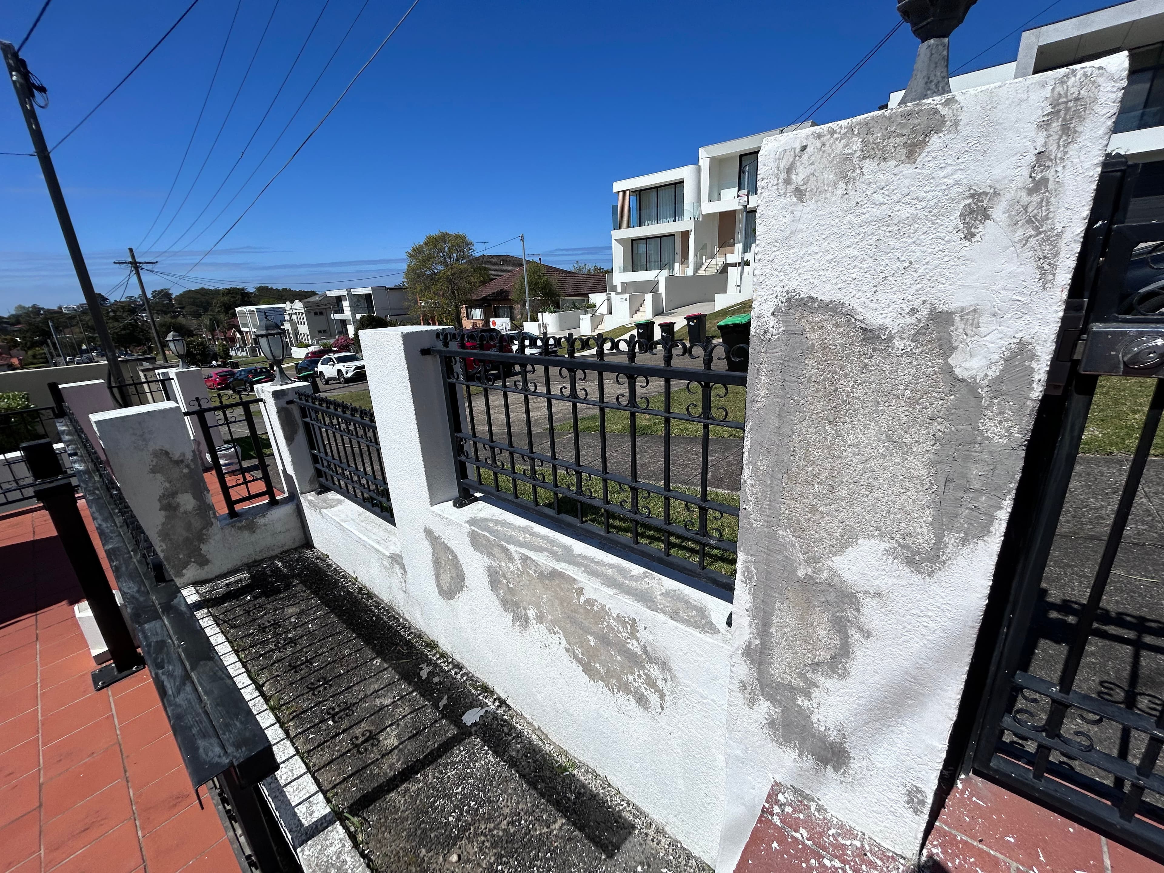 Blakehurst inner side of the concrete front fence before painting