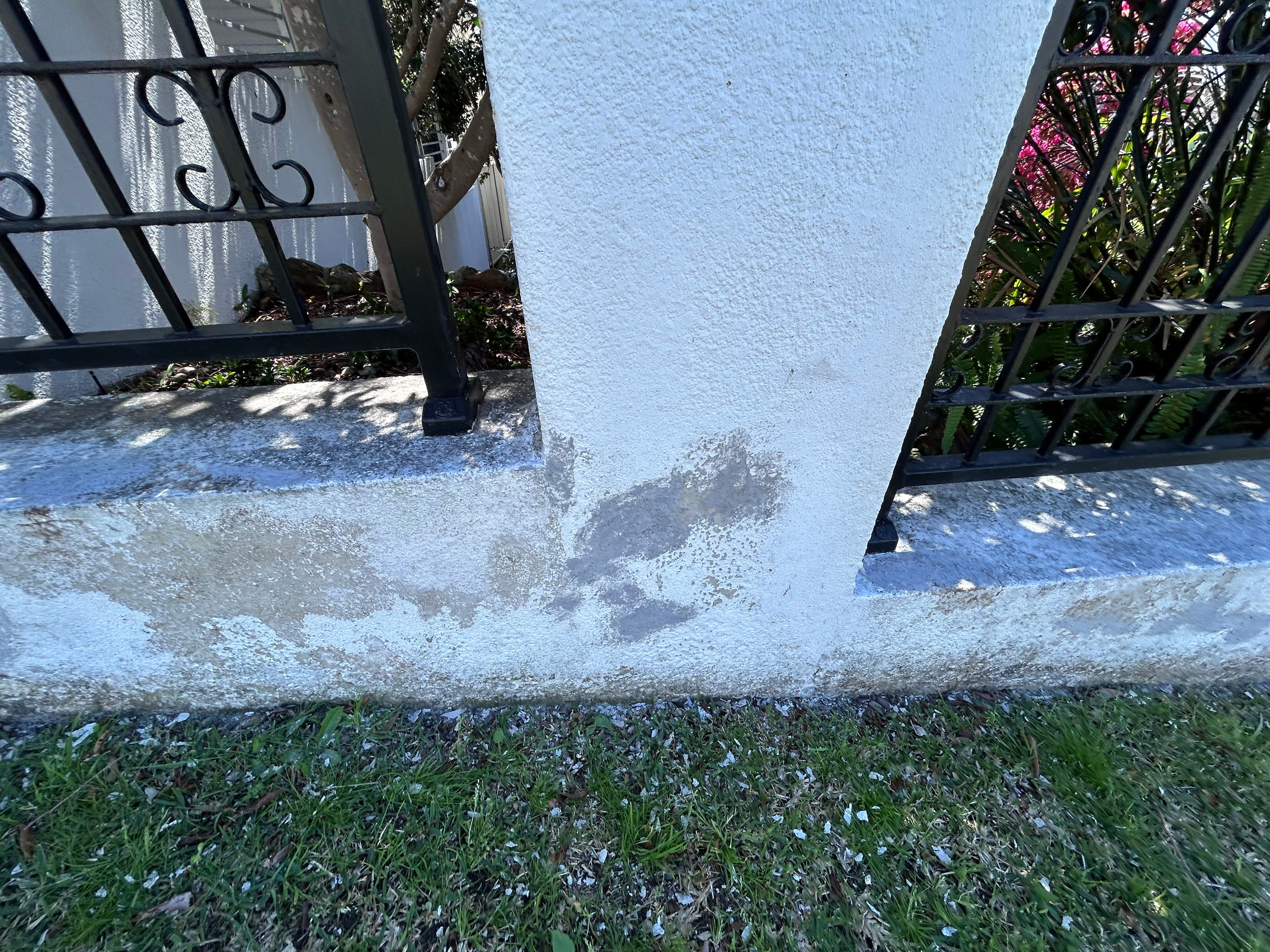 Blakehurst concrete fence base with failing paint before preparation