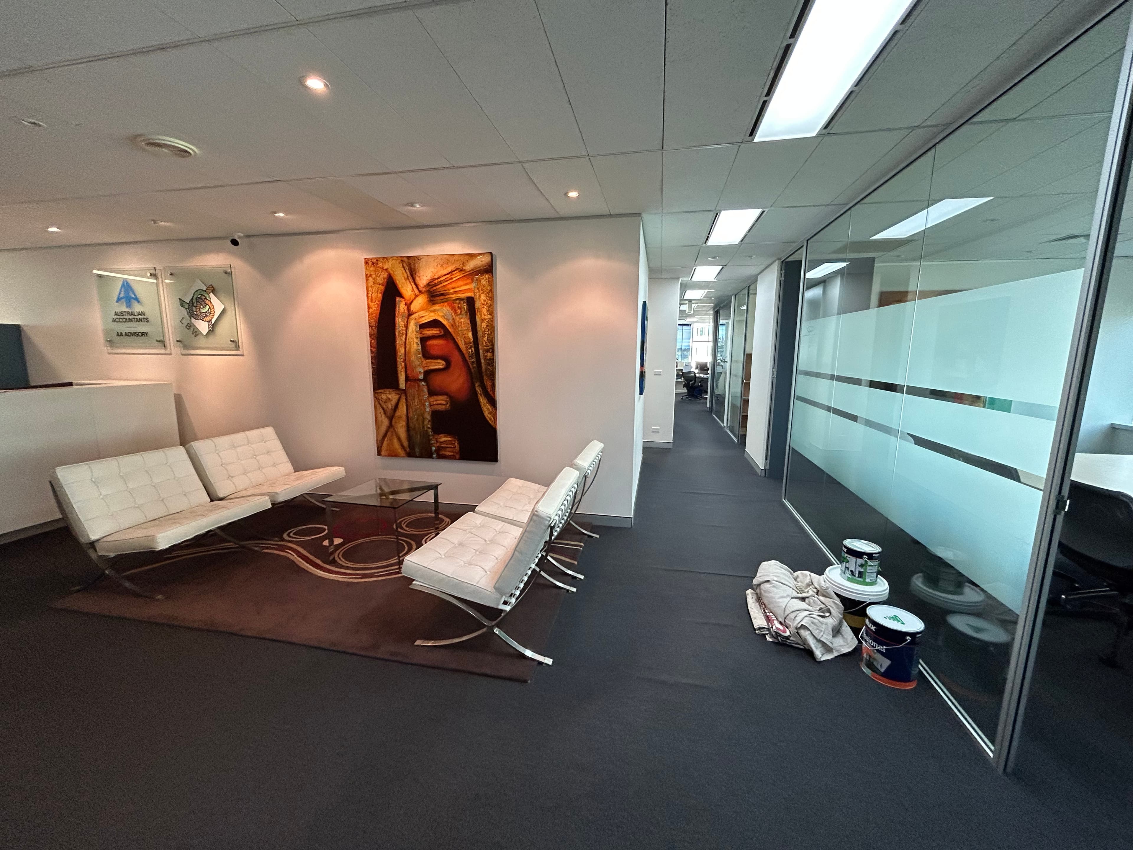Chatswood office waiting area and corridor after commercial repainting