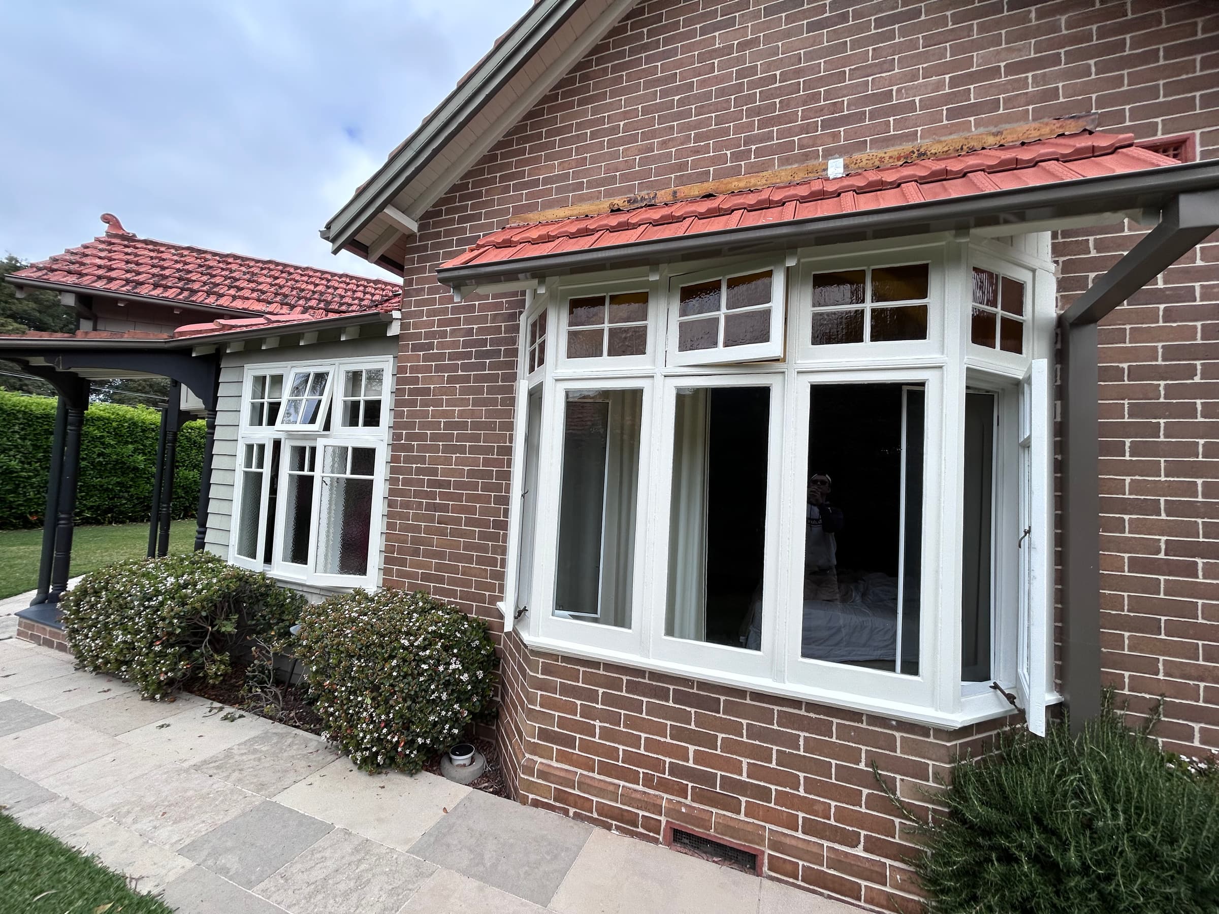 Chatswood bay window with freshly painted white timber frames
