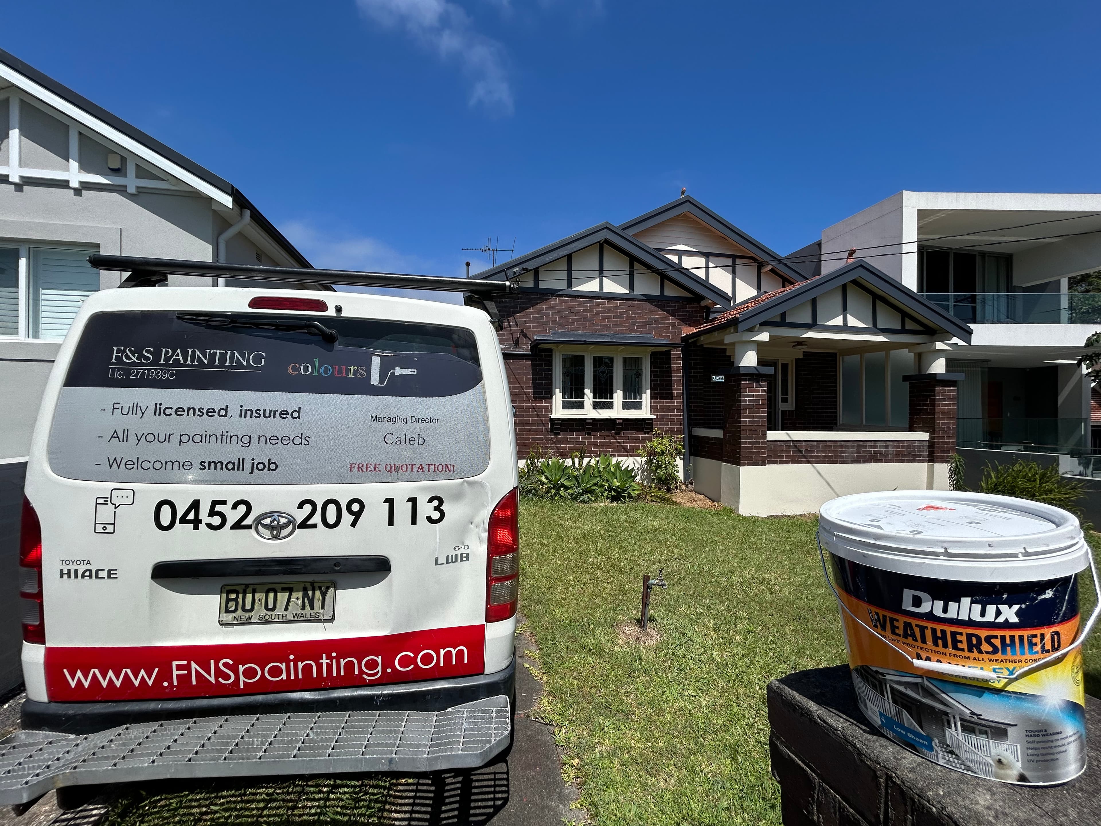 Earlwood exterior painting site with F&S Painting van