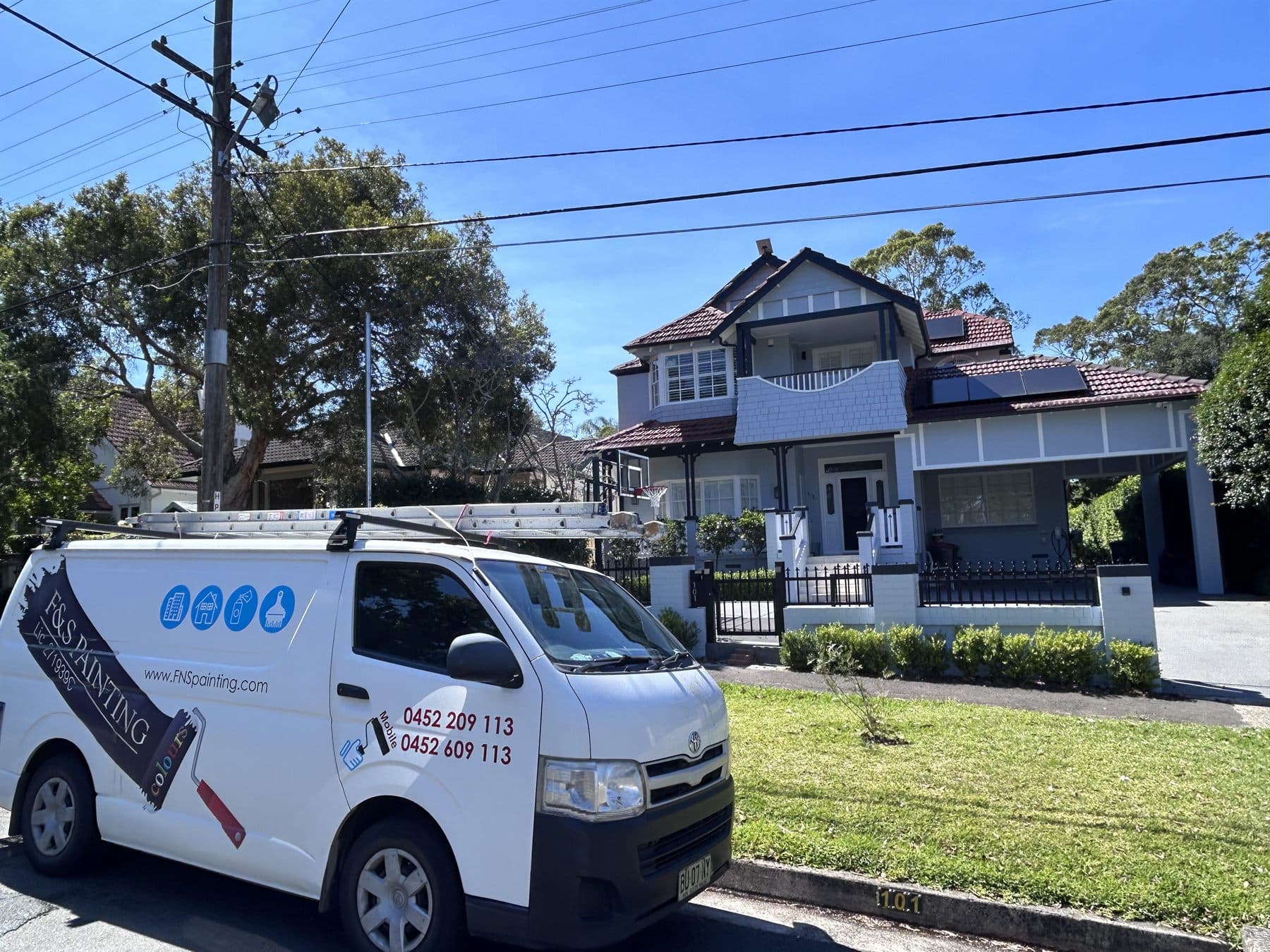East Lindfield exterior repaint project viewed from street with F&S Painting van