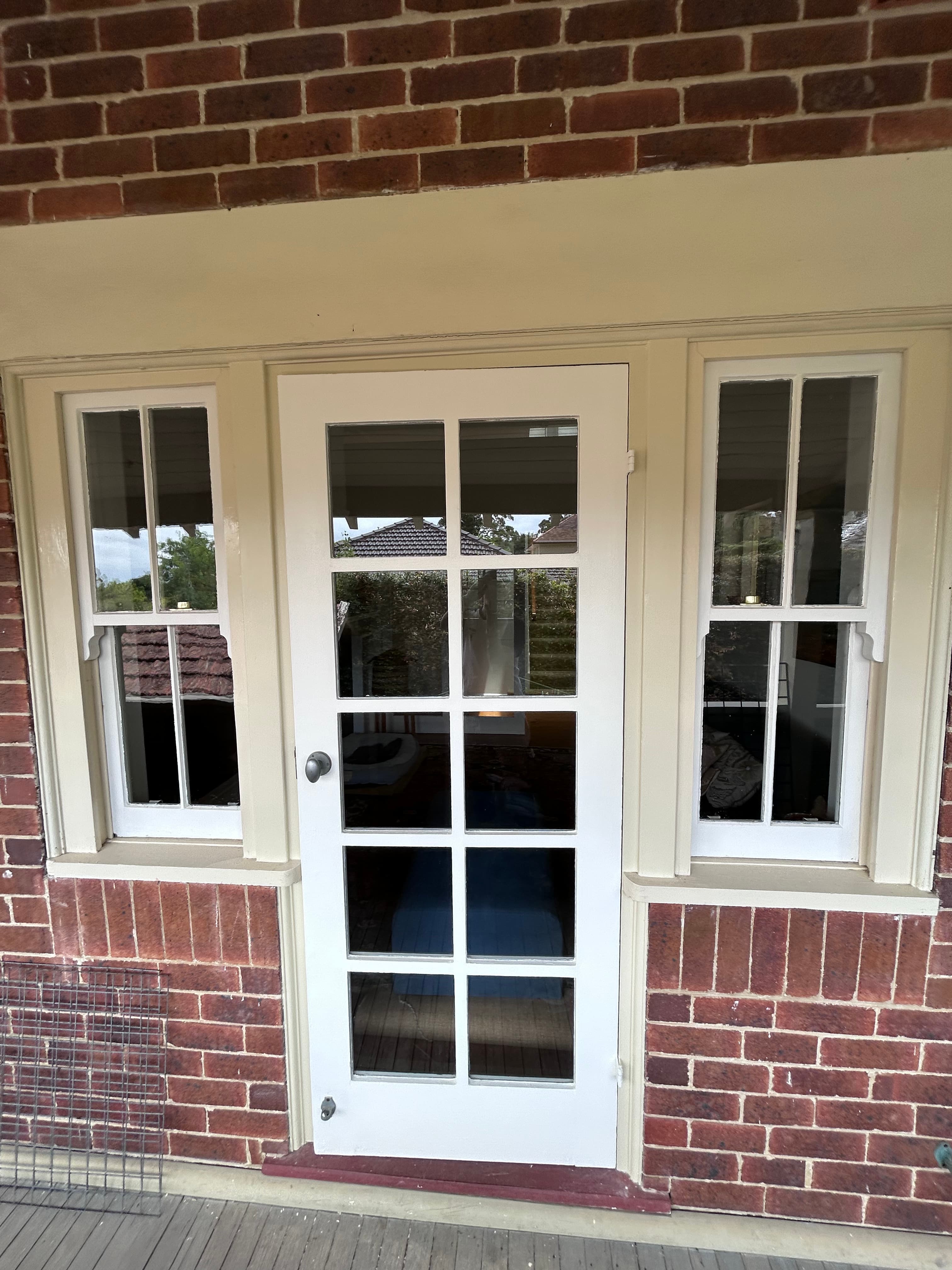 Lindfield French door and side windows after exterior trim repainting