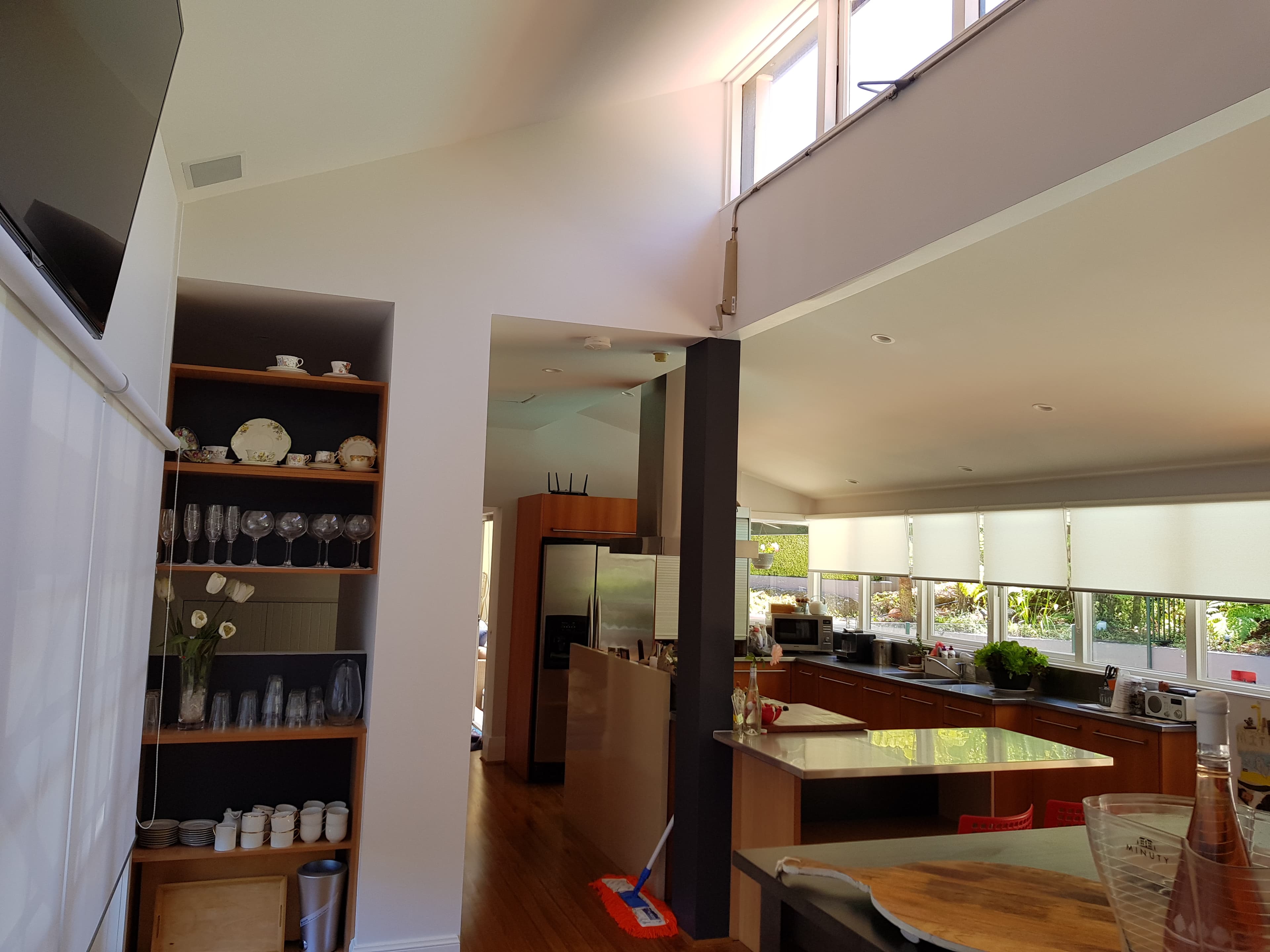 North Bridge high ceiling kitchen area after repainting