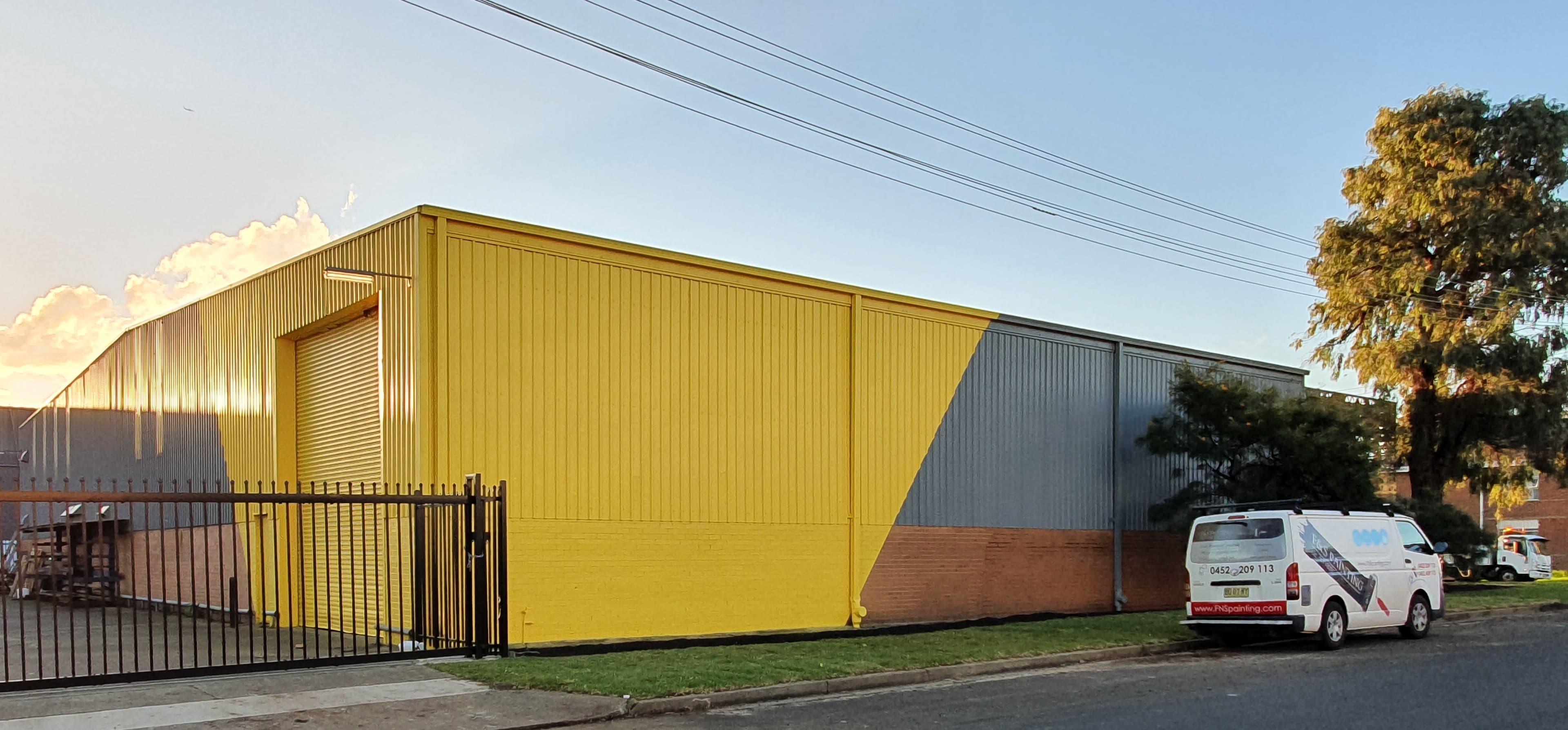 Silverwater commercial warehouse street facade after exterior repainting