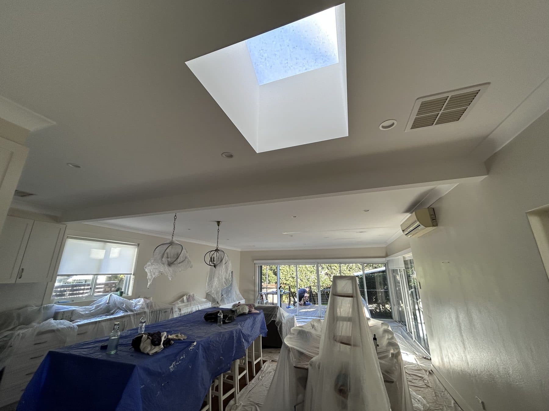 Willoughby interior protected during ceiling restoration work